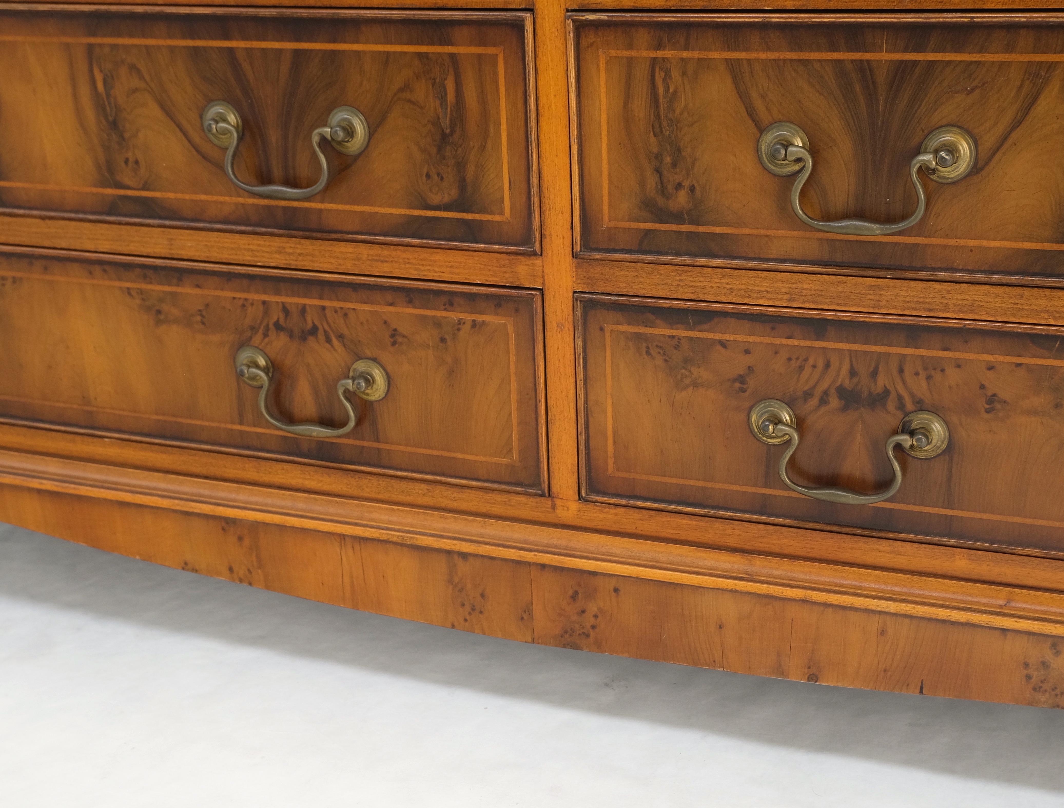 Yew Wood Long 9 Drawers Long Pencil Inlaid Dresser Credenza Brass Drops MINT! For Sale 9