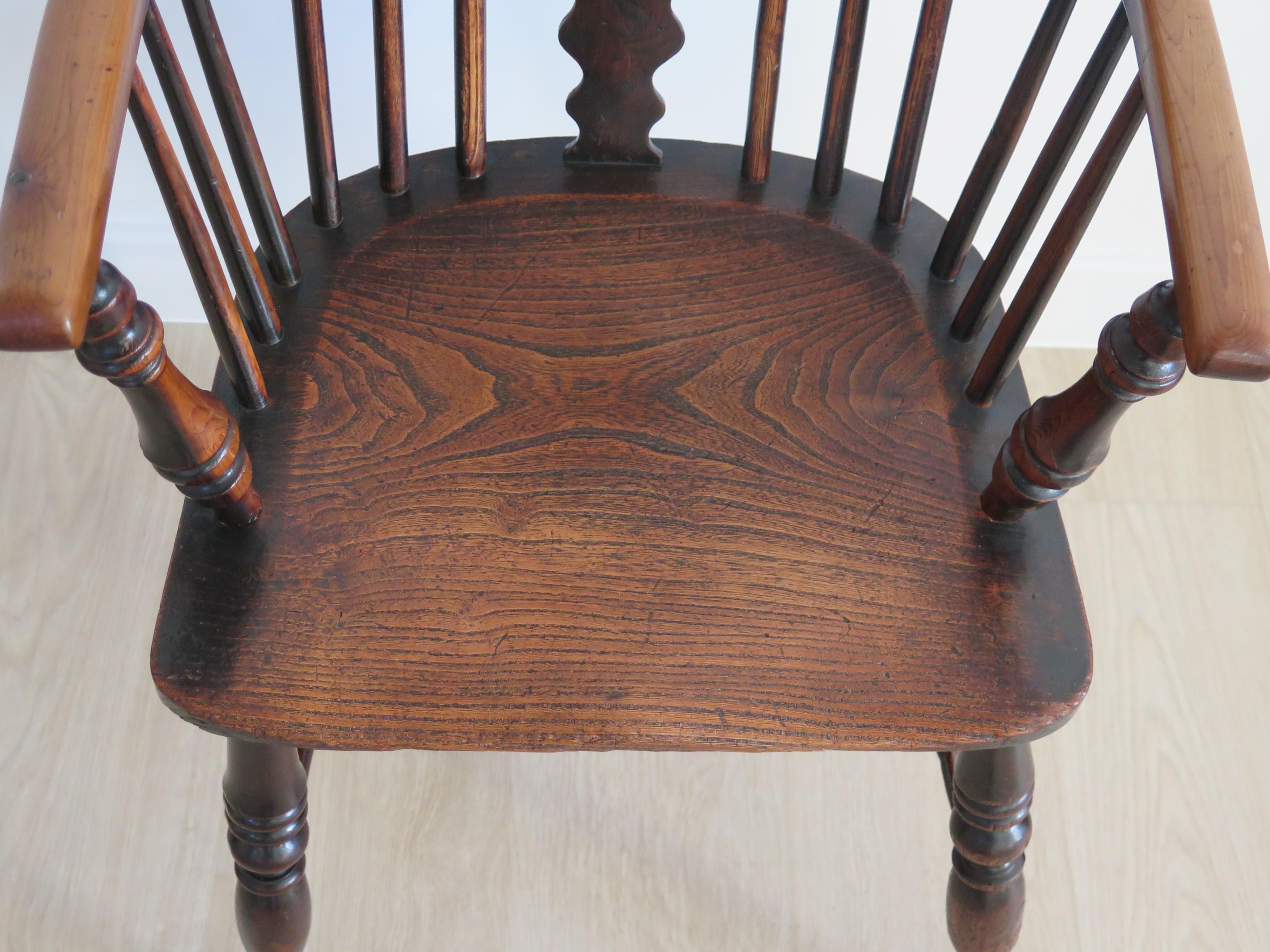 Elm Yew Wood Low-Back Windsor Armchair, North East Yorkshire England Circa 1850 For Sale