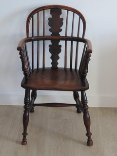 Yew Wood Low-Back Windsor Armchair, North East Yorkshire England Circa 1850