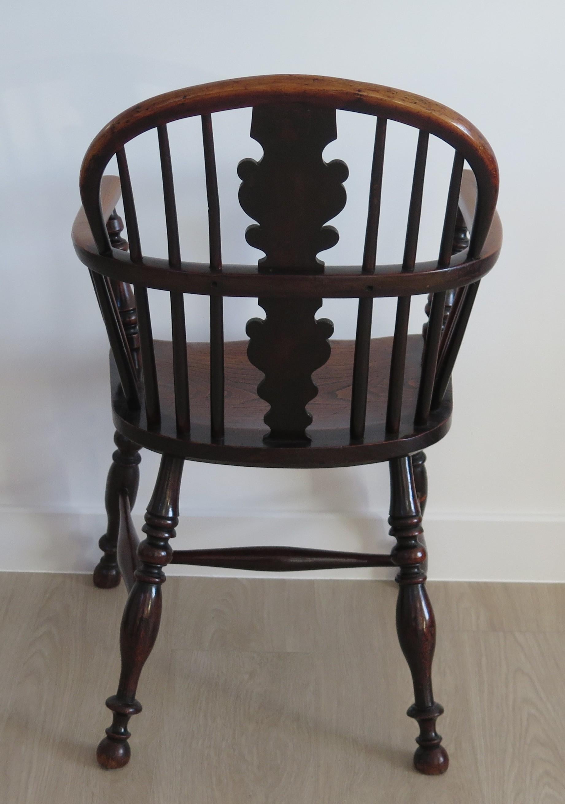 Hand-Crafted Yew Wood Low-Back Windsor Armchair, North East Yorkshire England Circa 1850 For Sale