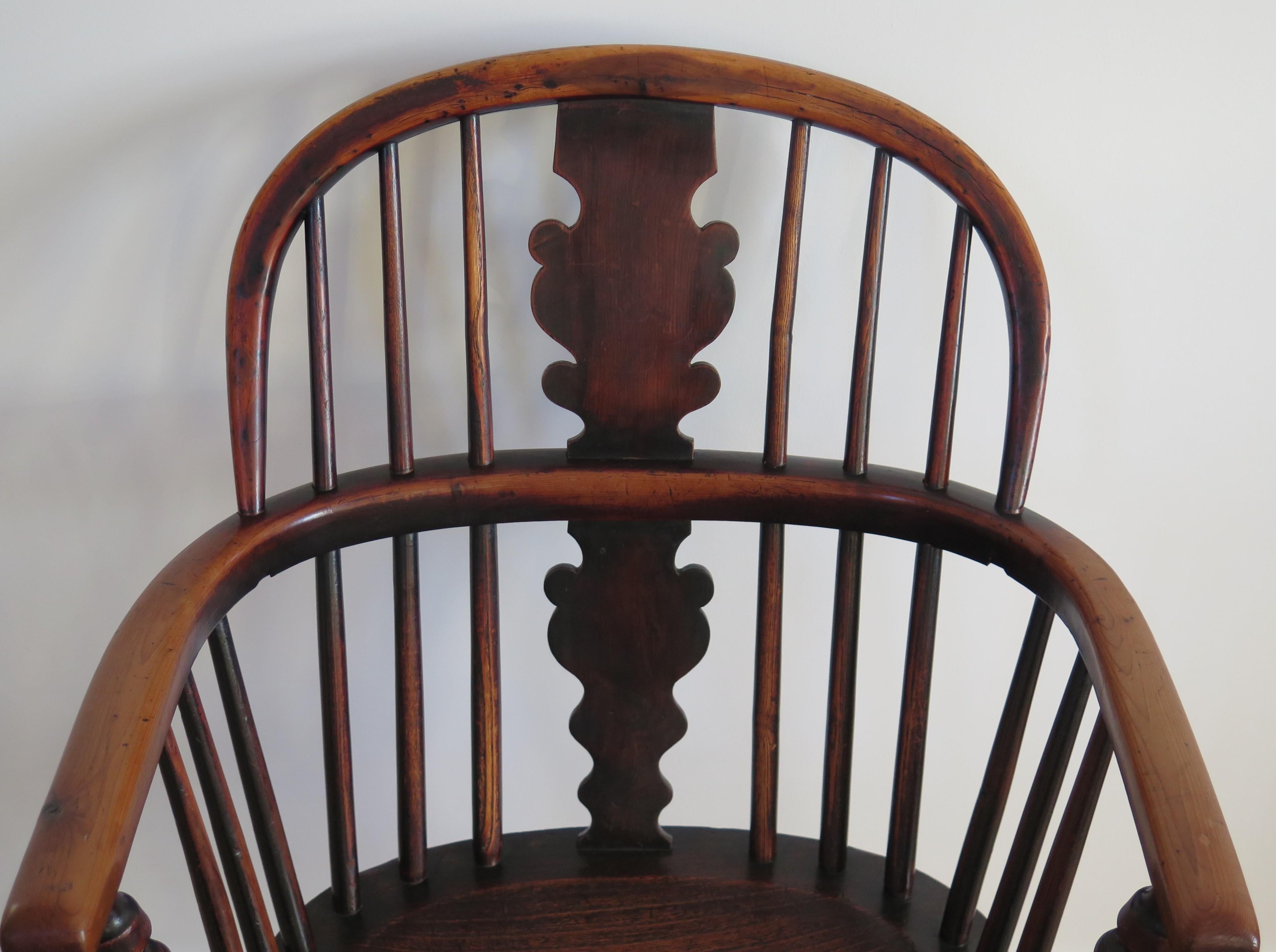 19th Century Yew Wood Low-Back Windsor Armchair, North East Yorkshire England Circa 1850 For Sale