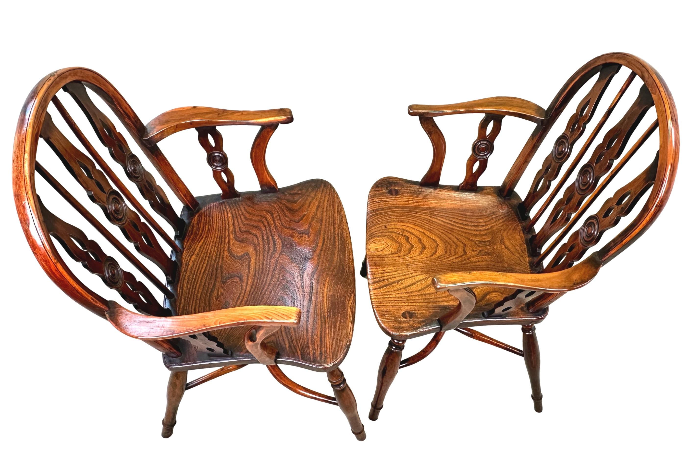 George III Yew Wood Pair Of 19th Century Windsor Armchairs For Sale