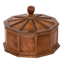 Yew Wood Paneled Box with Turned Central Finial by Hugh Birkett, England 1979