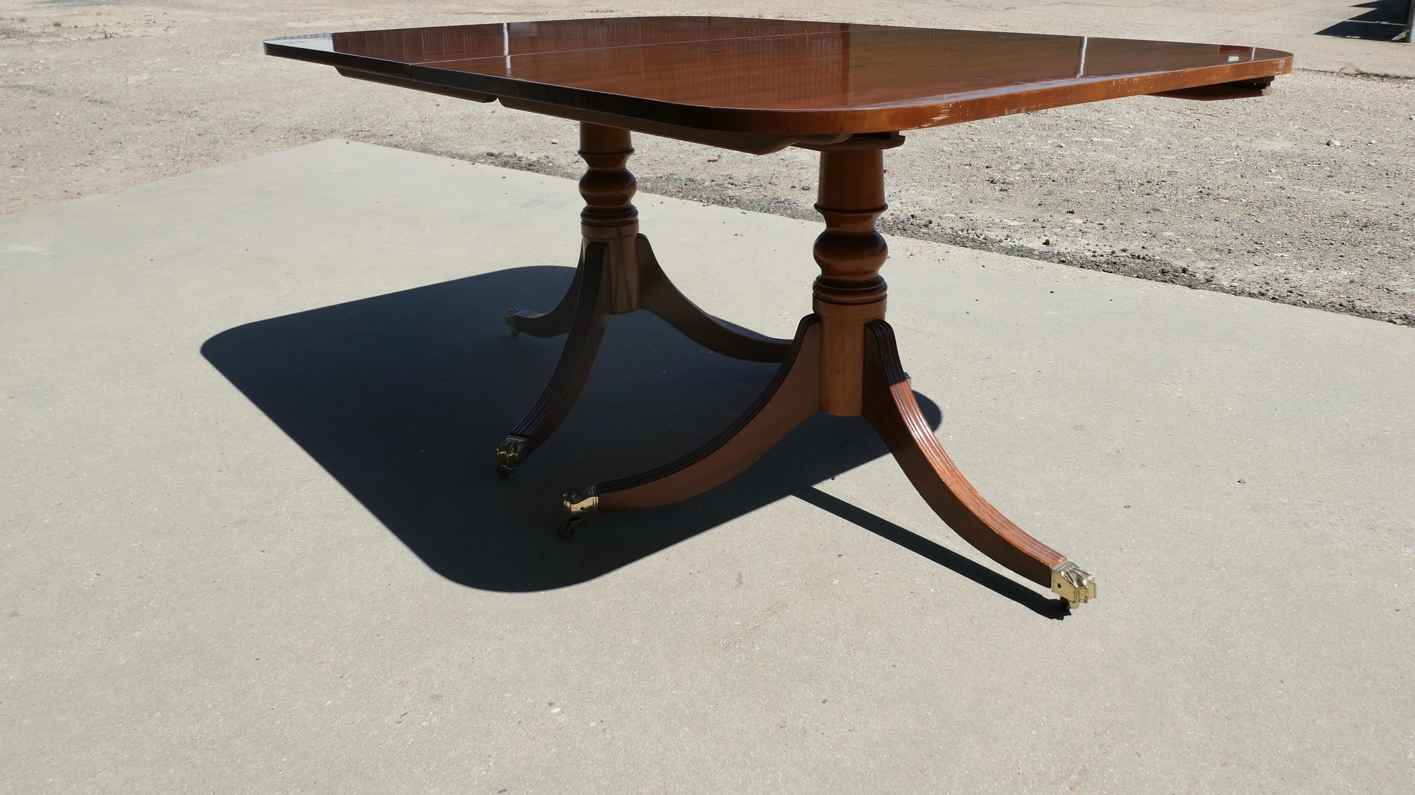 Regency Revival Yew Wood Pedestal Dining Table Extends to Seat 14 For Sale