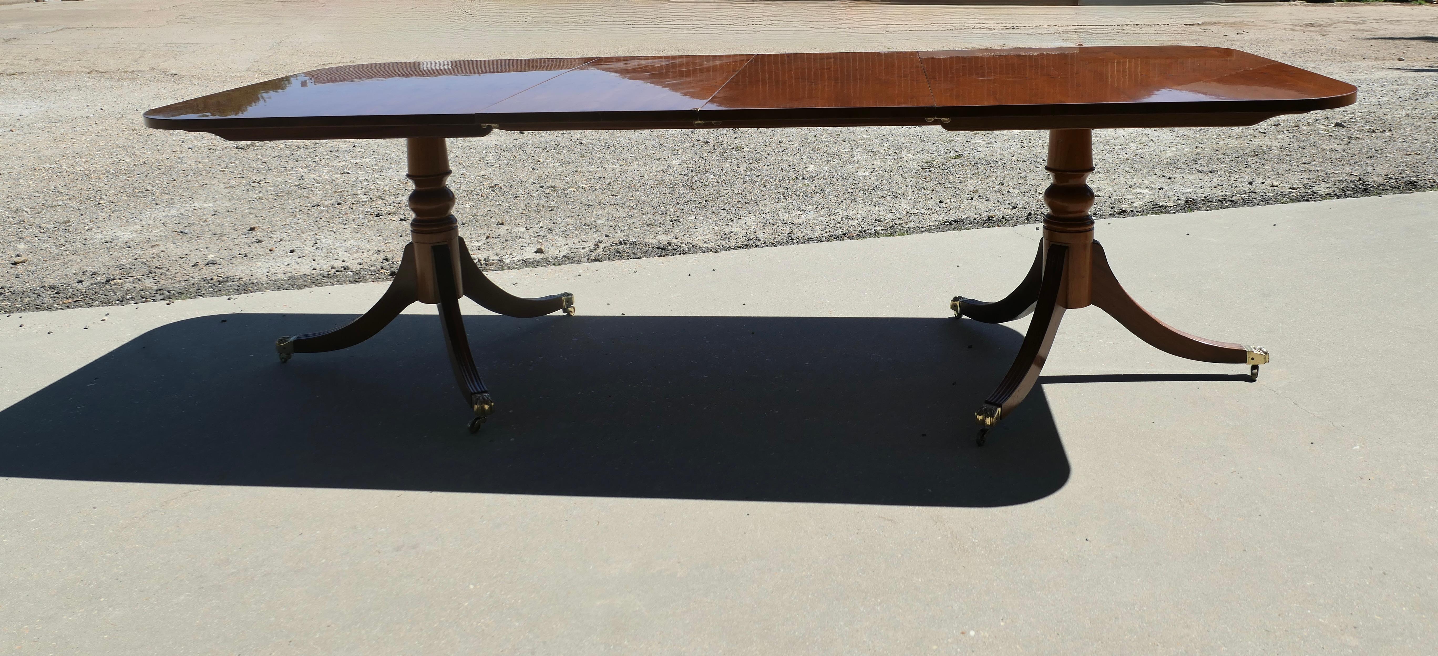 Yew Wood Pedestal Dining Table Extends to Seat 14 For Sale 2