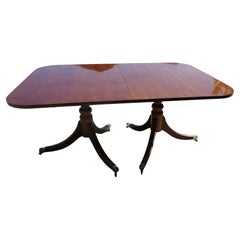 Yew Wood Pedestal Dining Table Extends to Seat 14