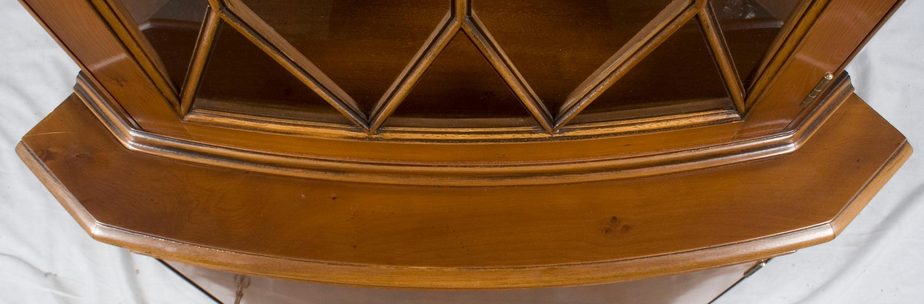 Yew Wood Single Door Narrow Tall Corner Cabinet Cupboard Hutch For Sale 1