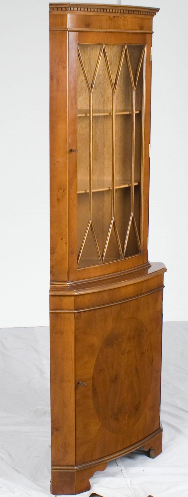 Yew Wood Single Door Narrow Tall Corner Cupboard Hutch For Sale at 1stDibs