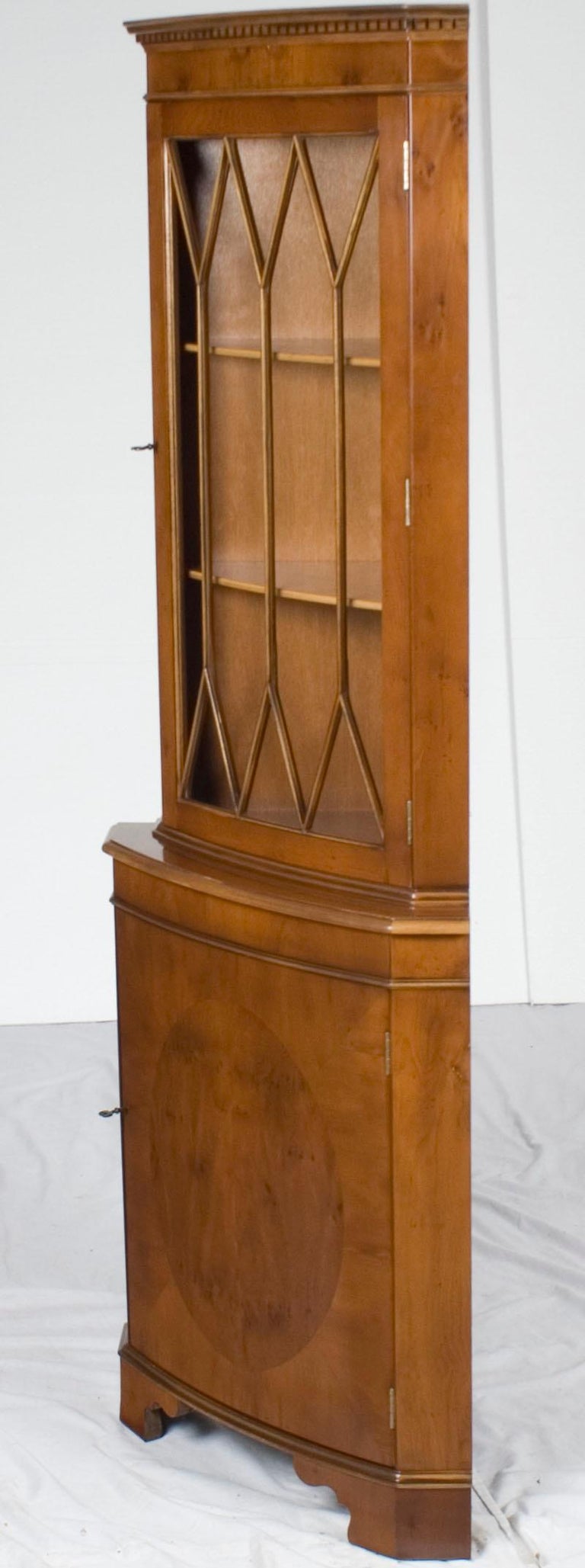 Yew Wood Single Door Narrow Tall Corner Cupboard Hutch For Sale