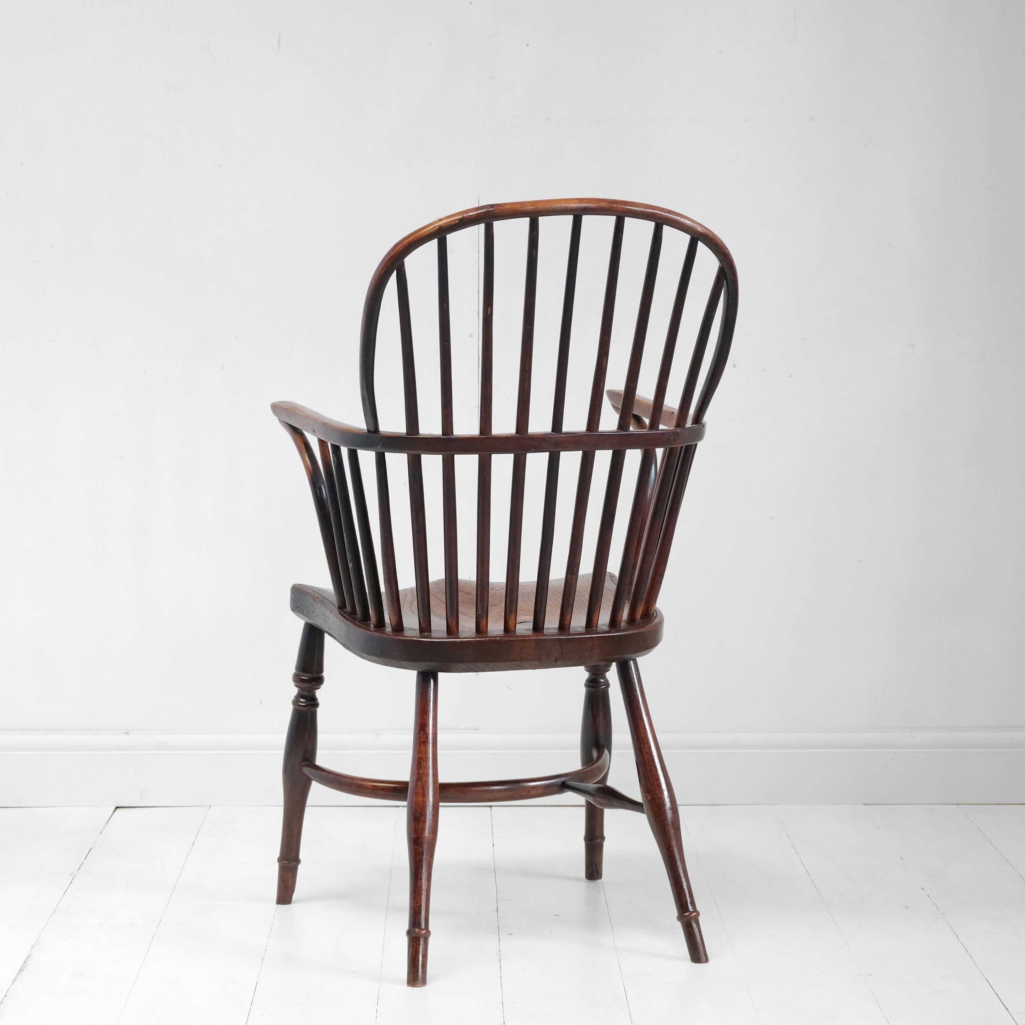 Country Yew Wood Stick Back, English Windsor Chair, 19th Century, Lincolnshire Hoop Back