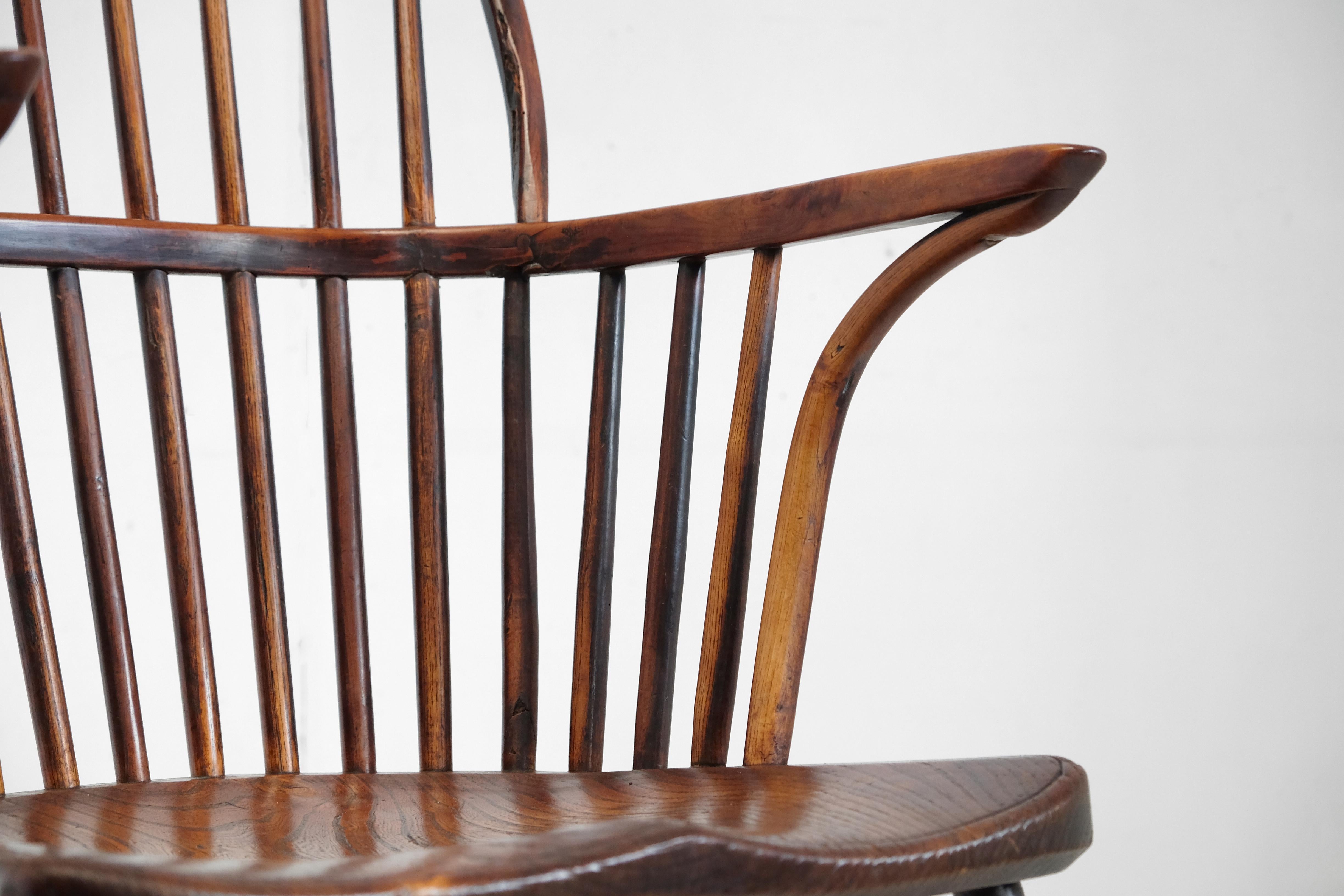 Mid-19th Century Yew Wood Stick Back, English Windsor Chair, 19th Century, Lincolnshire Hoop Back