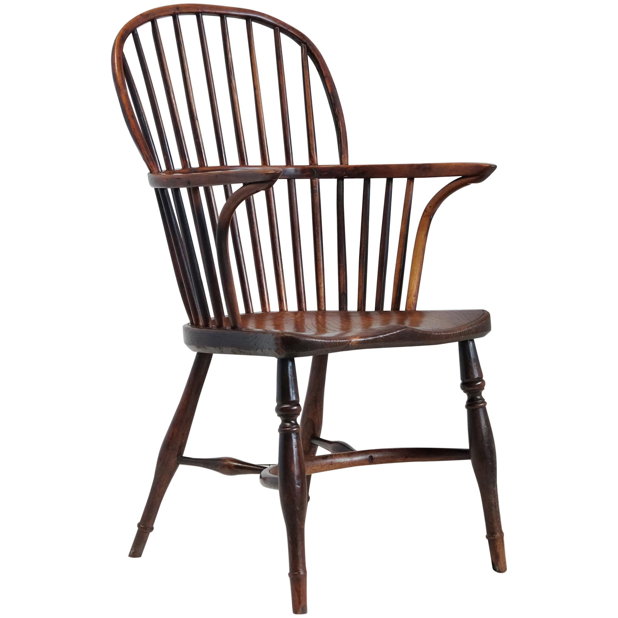 Yew Wood Stick Back, English Windsor Chair, 19th Century, Lincolnshire Hoop Back
