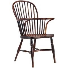 Used Yew Wood Stick Back, English Windsor Chair, 19th Century, Lincolnshire Hoop Back