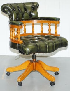 Yew wood Chesterfield Directors Green Leather Executive Captains Office Chair