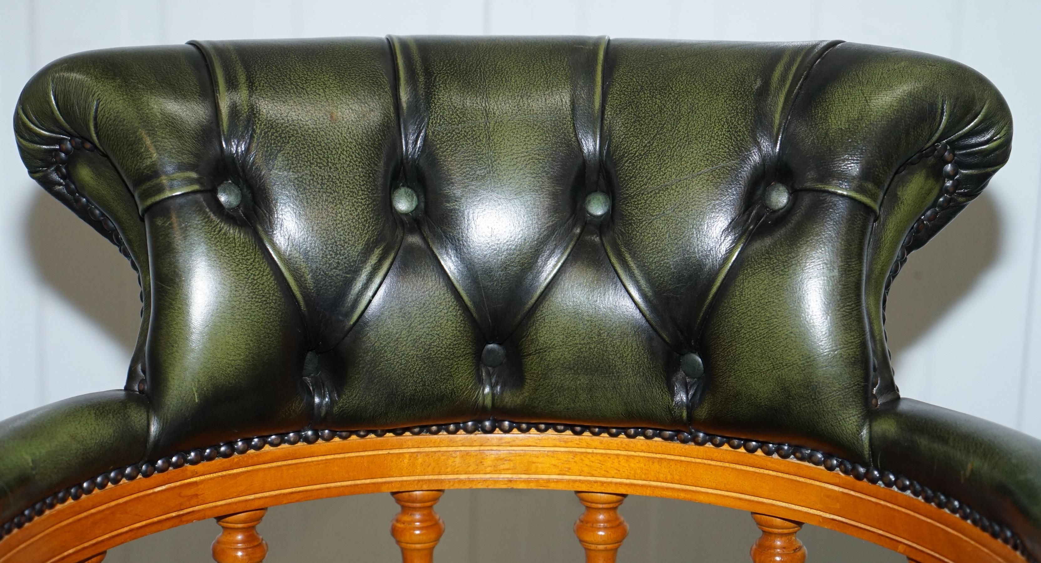 Victorian Yew wood Chesterfield Directors Green Leather Executive Captains Office Chair
