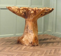 Yewwood Root Tree Dining Table With Round Glass Top