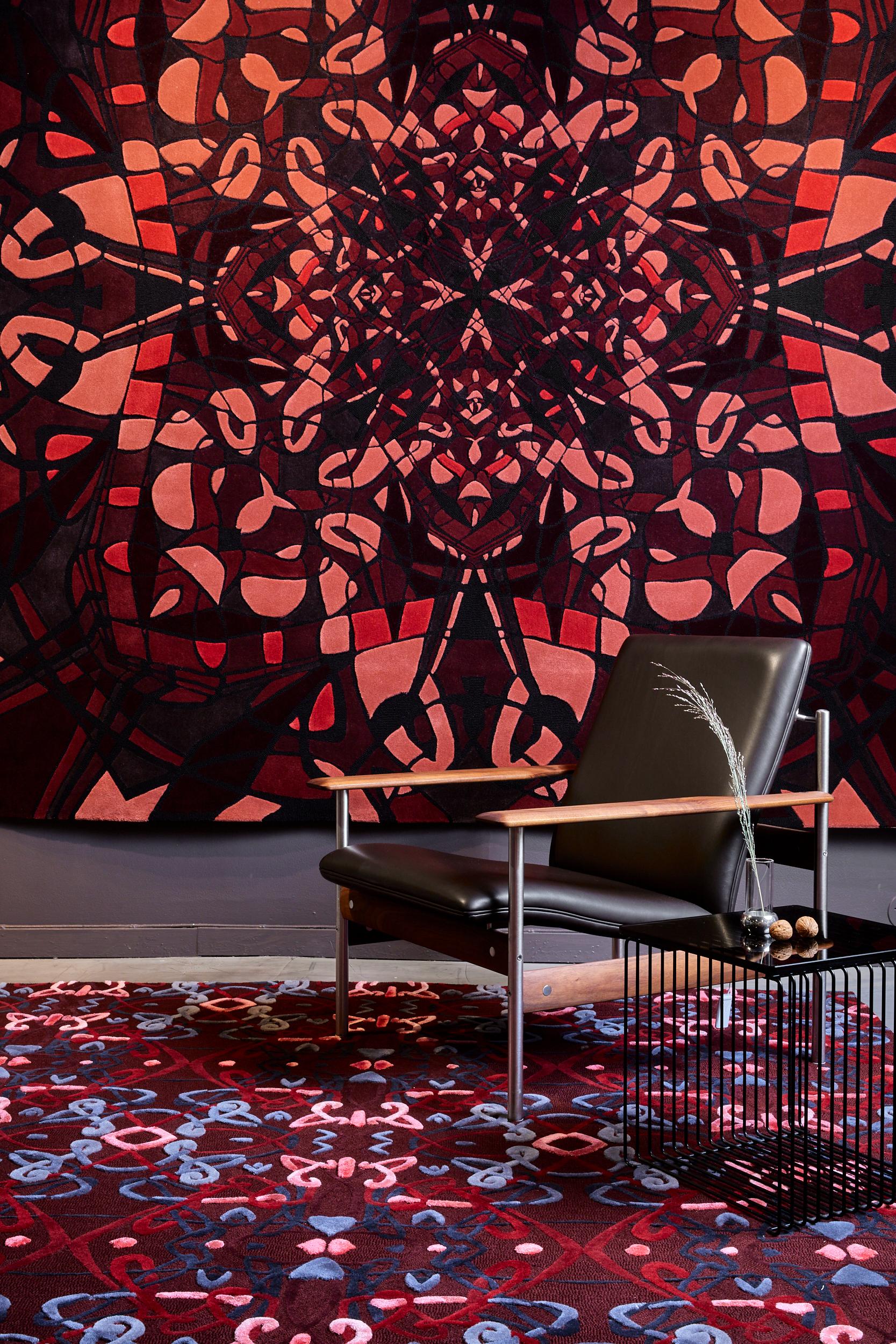 Norwegian Yggdrasil Red Rug by Volver Studios For Sale