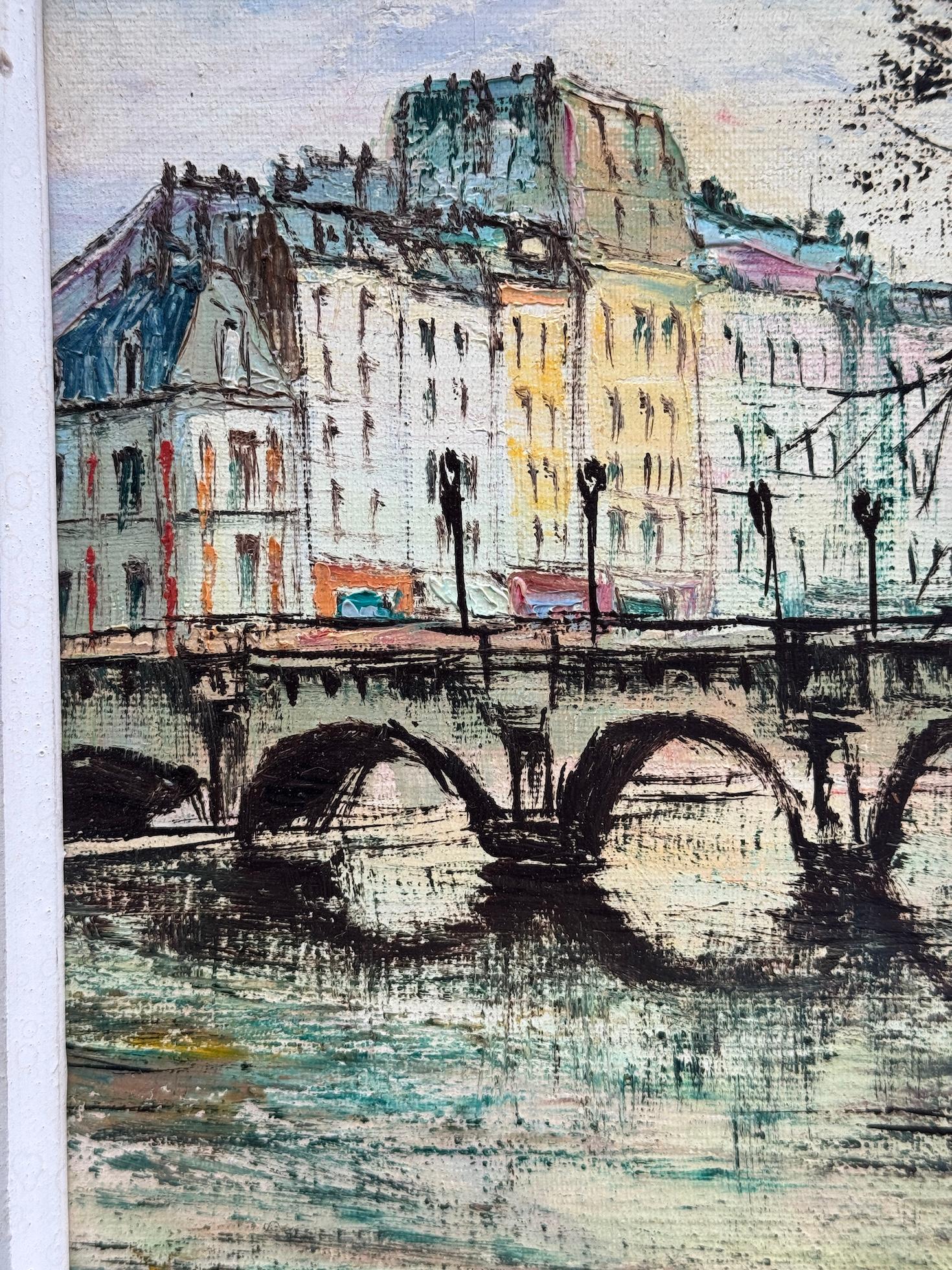 vue impressionniste française du milieu du siècle dernier du Ponte Nerf, Paris, France - Impressionnisme Painting par Y.Gonez