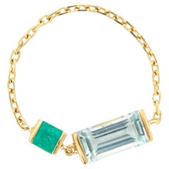 YI Collection Aquamarine & Emerald Chain Ring