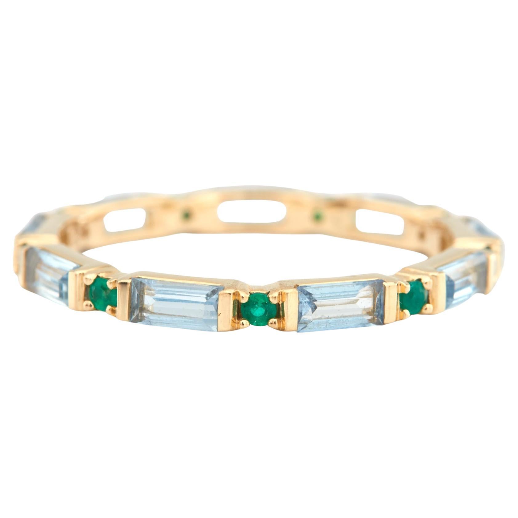 YI Collection Aquamarine & Emerald Infinity Ring 18k For Sale