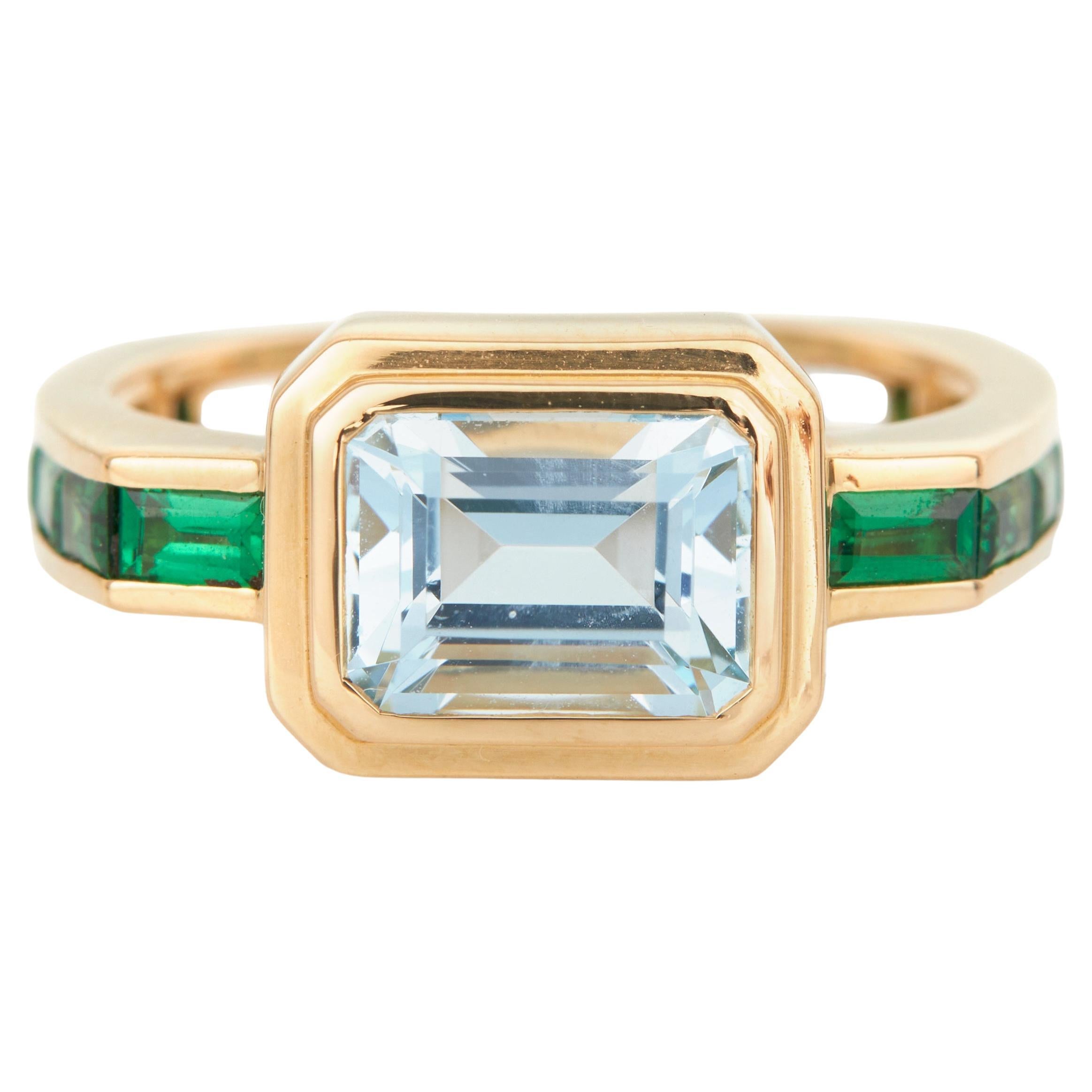 YI Collection Aquamarine & Tsavorite circa Ring in 18k For Sale