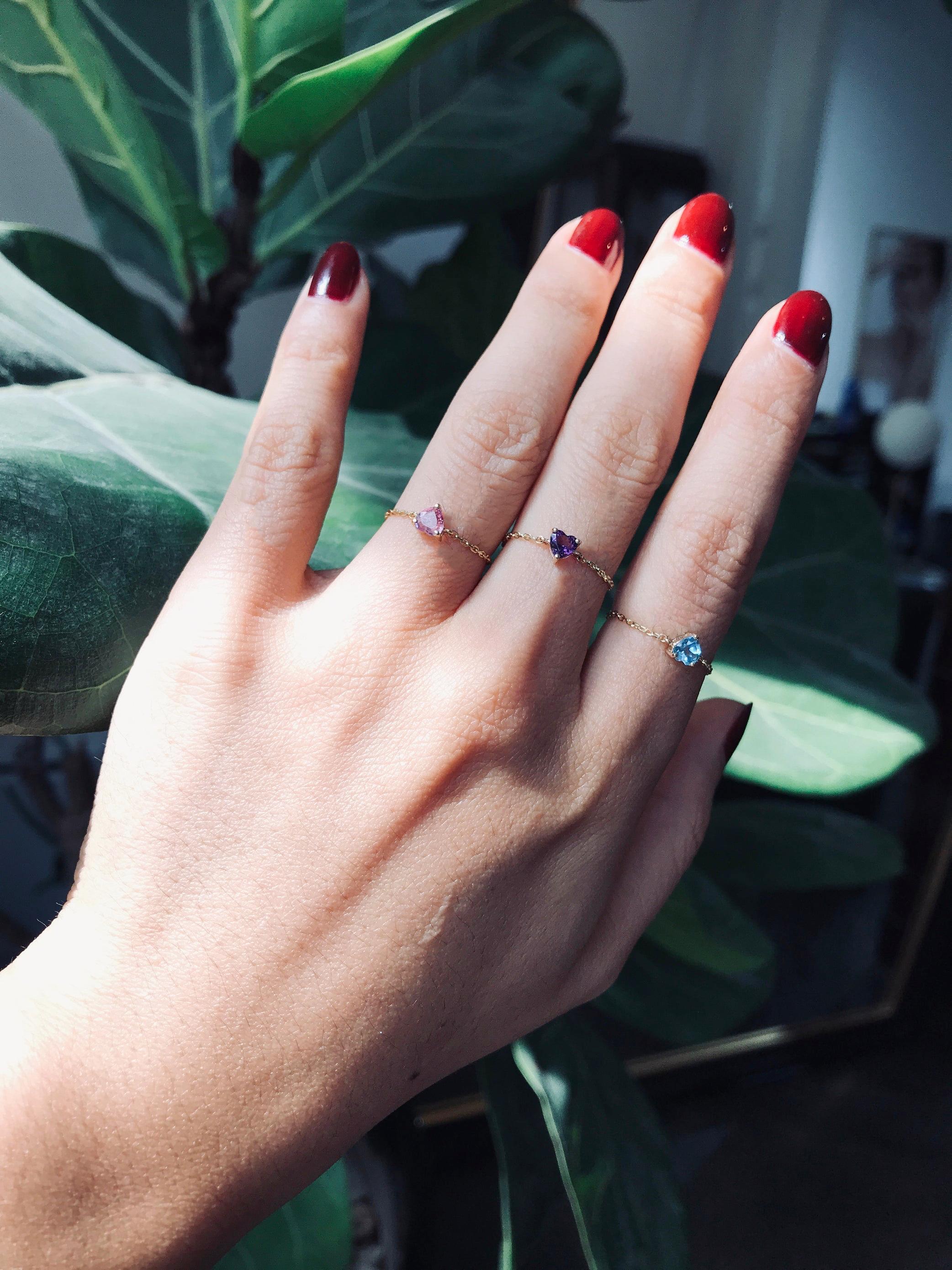 This special heart shaped Topaz ring is a stunner. It may looks delicate, but is surprisungly strong. It's a perfect present for Valentine's Day to make the day even more special. We have amazing customers who wear it for their “something blue” on