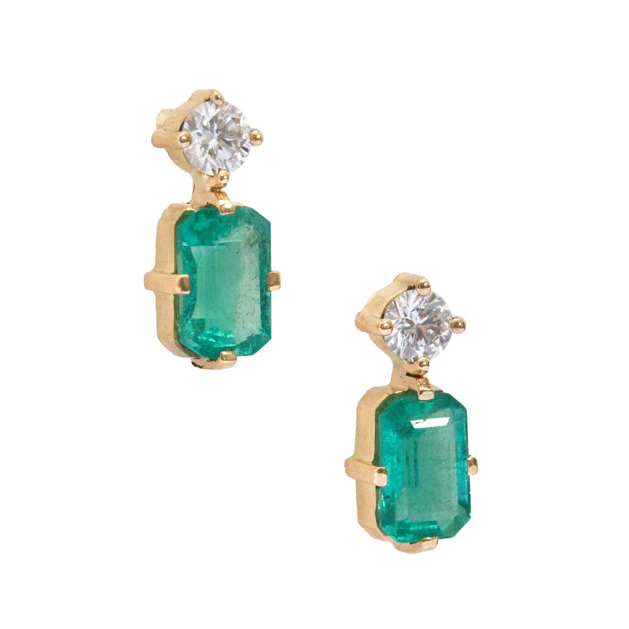 Emerald Cut YI Collection emerald & diamond deco earrings For Sale