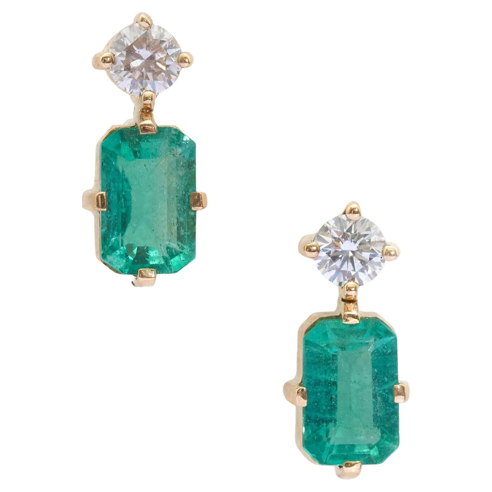 YI Collection emerald & diamond deco earrings For Sale
