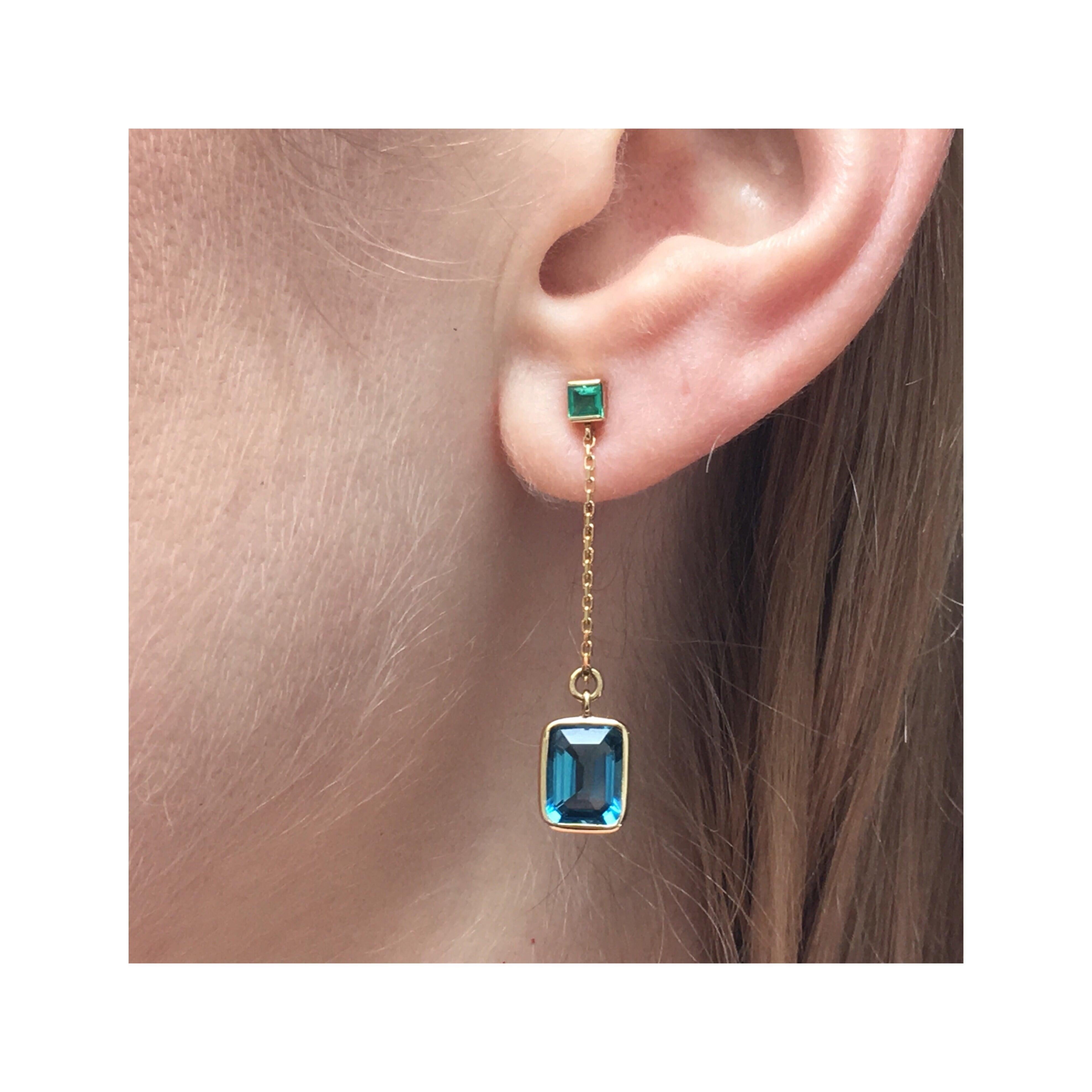 Modern Yi Collection Emerald & Topaz Chain Earrings For Sale