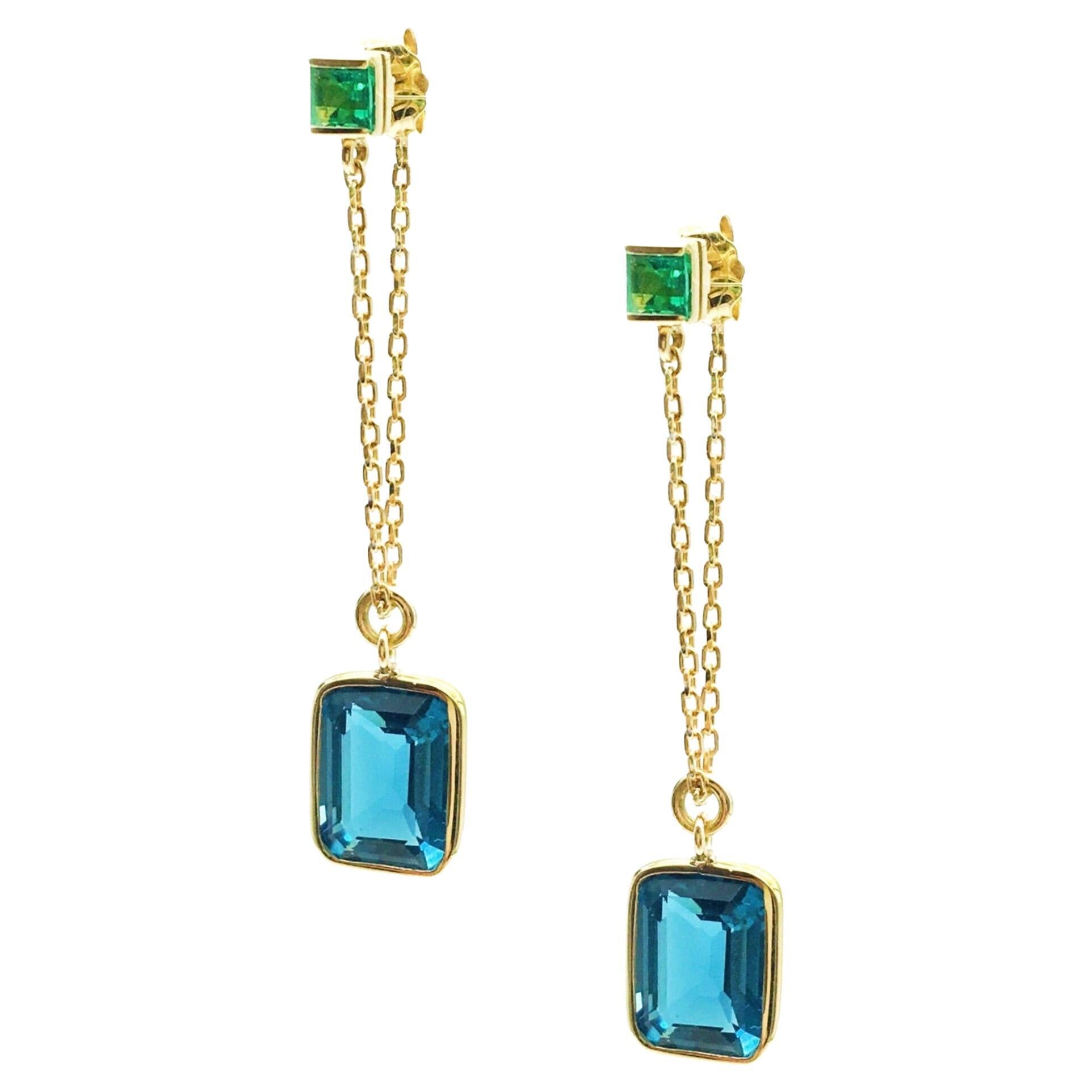 Yi Collection Emerald & Topaz Chain Earrings For Sale