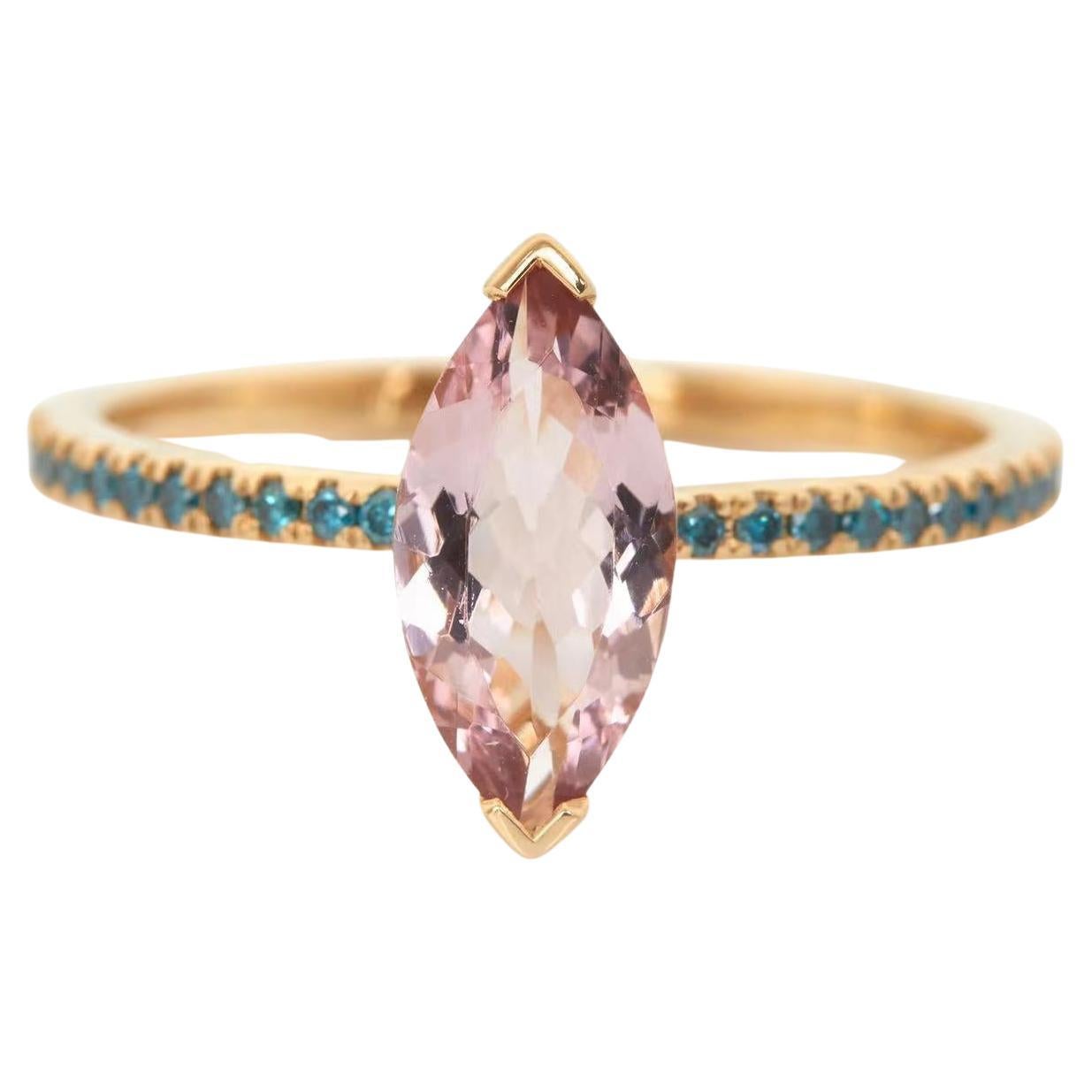 YI Collection Morganite & Blue Diamond Charm Ring 18k For Sale