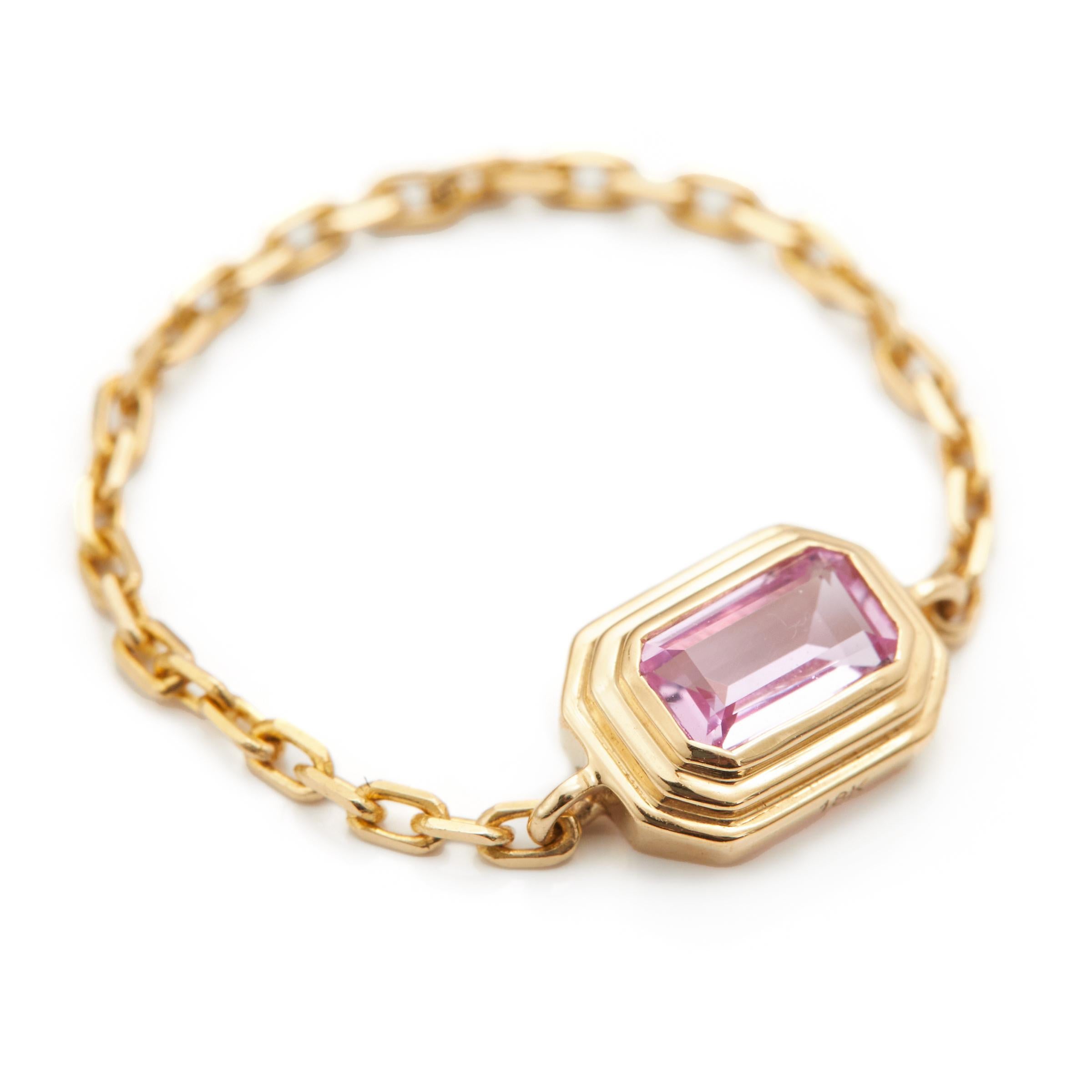 Emerald Cut YI Collection Pink Sapphire Frame Chain Ring For Sale