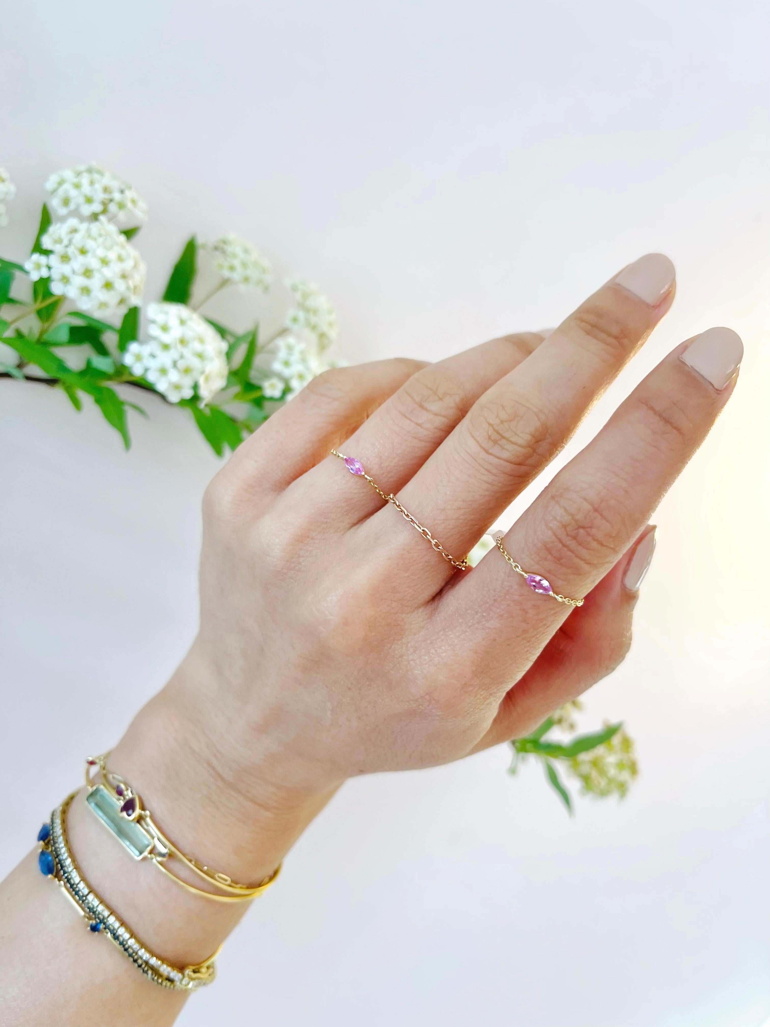 Modern YI Collection Pink Sapphire petite Marquise Chain Ring For Sale