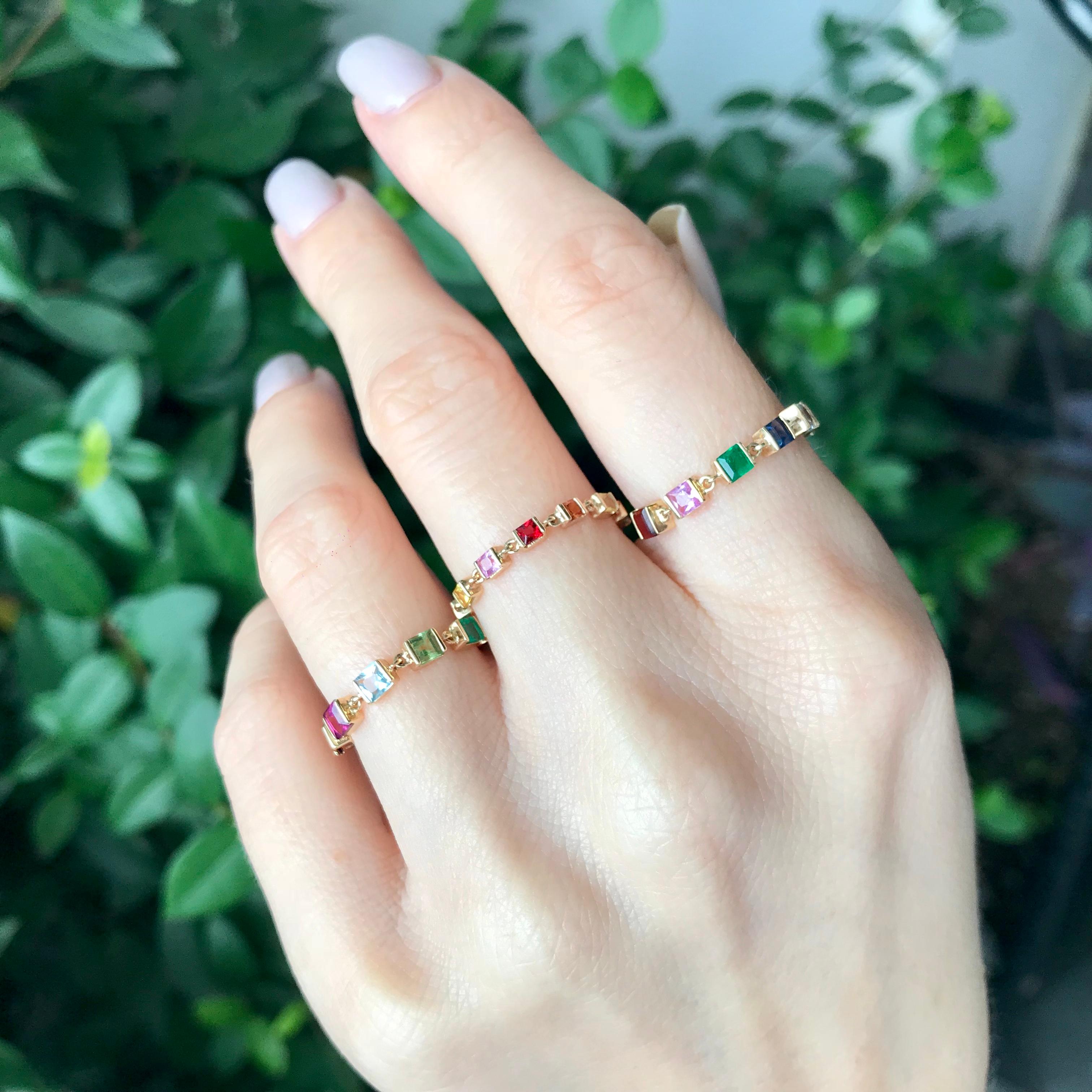 Modern YI Collection Rainbow Stones Chain Ring For Sale