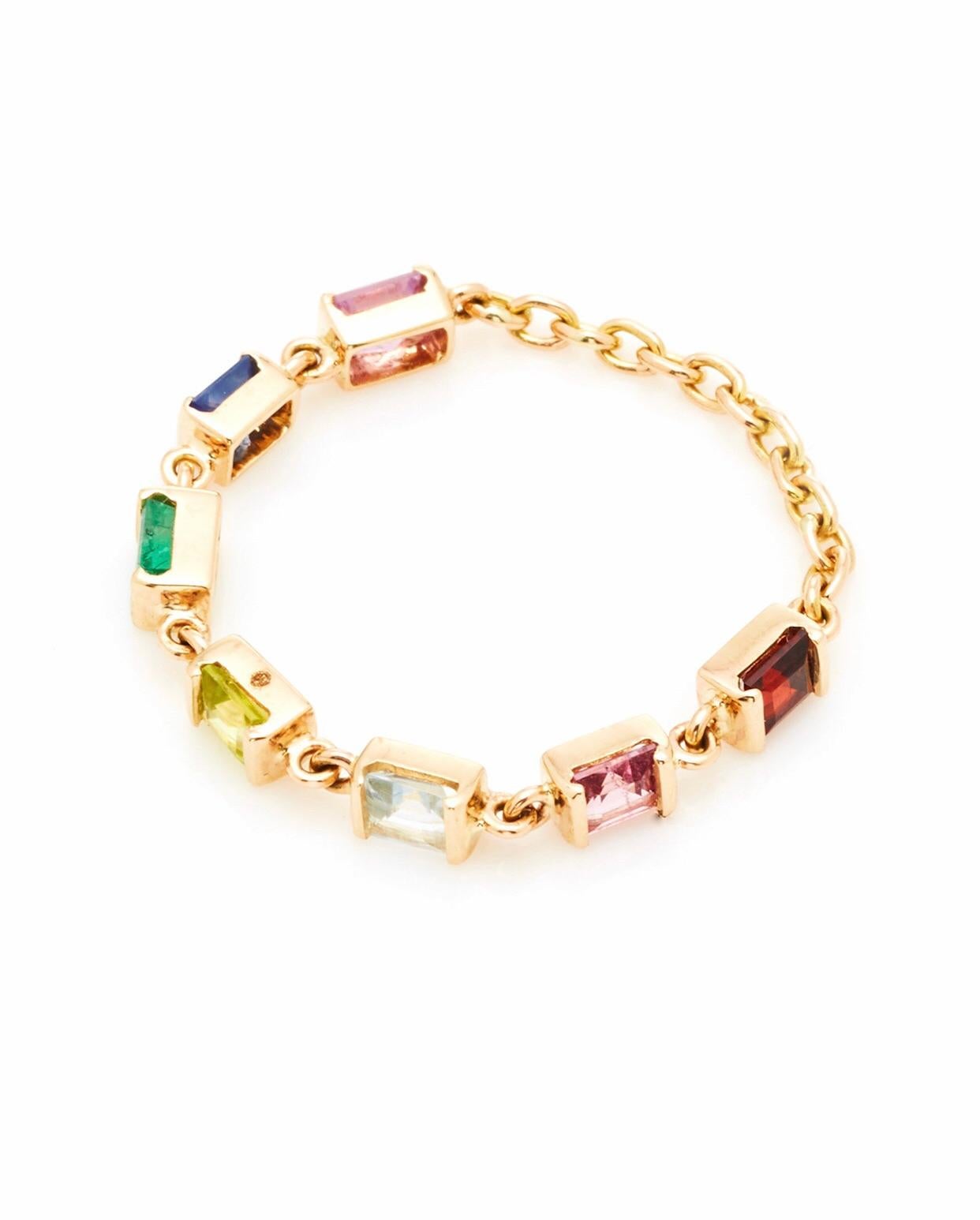 Square Cut YI Collection Rainbow Stones Chain Ring For Sale