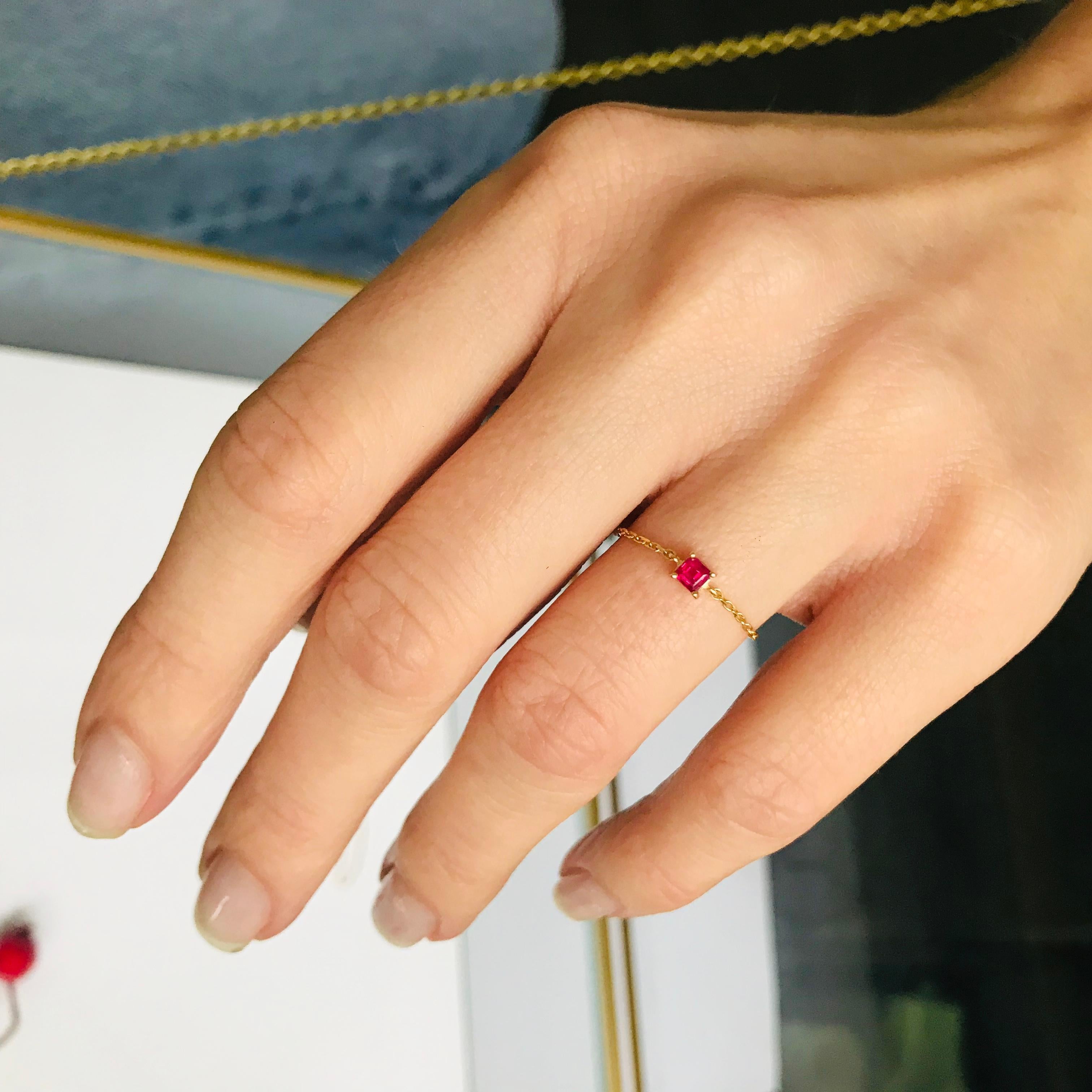 Square Cut YI Collection Ruby Chain Ring For Sale