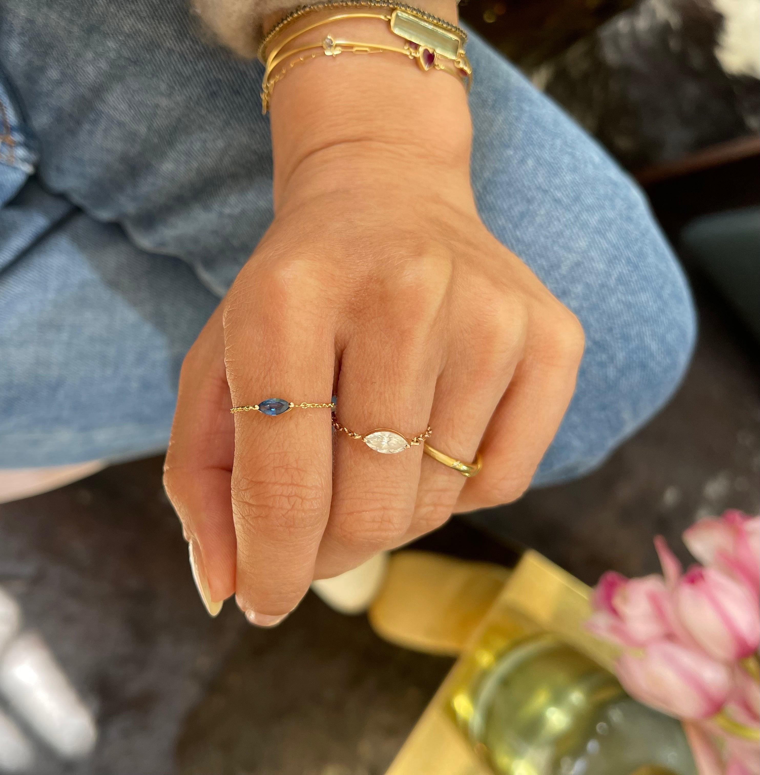 Marquise Cut YI Collection Sapphire Marquise Chain Ring For Sale