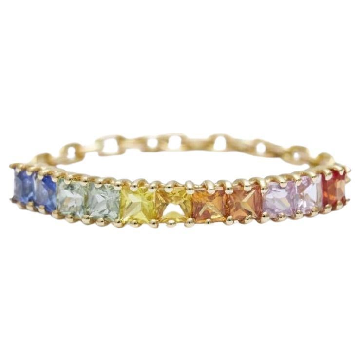 YI Collection Sapphire Rainbow Bar Chain Ring For Sale