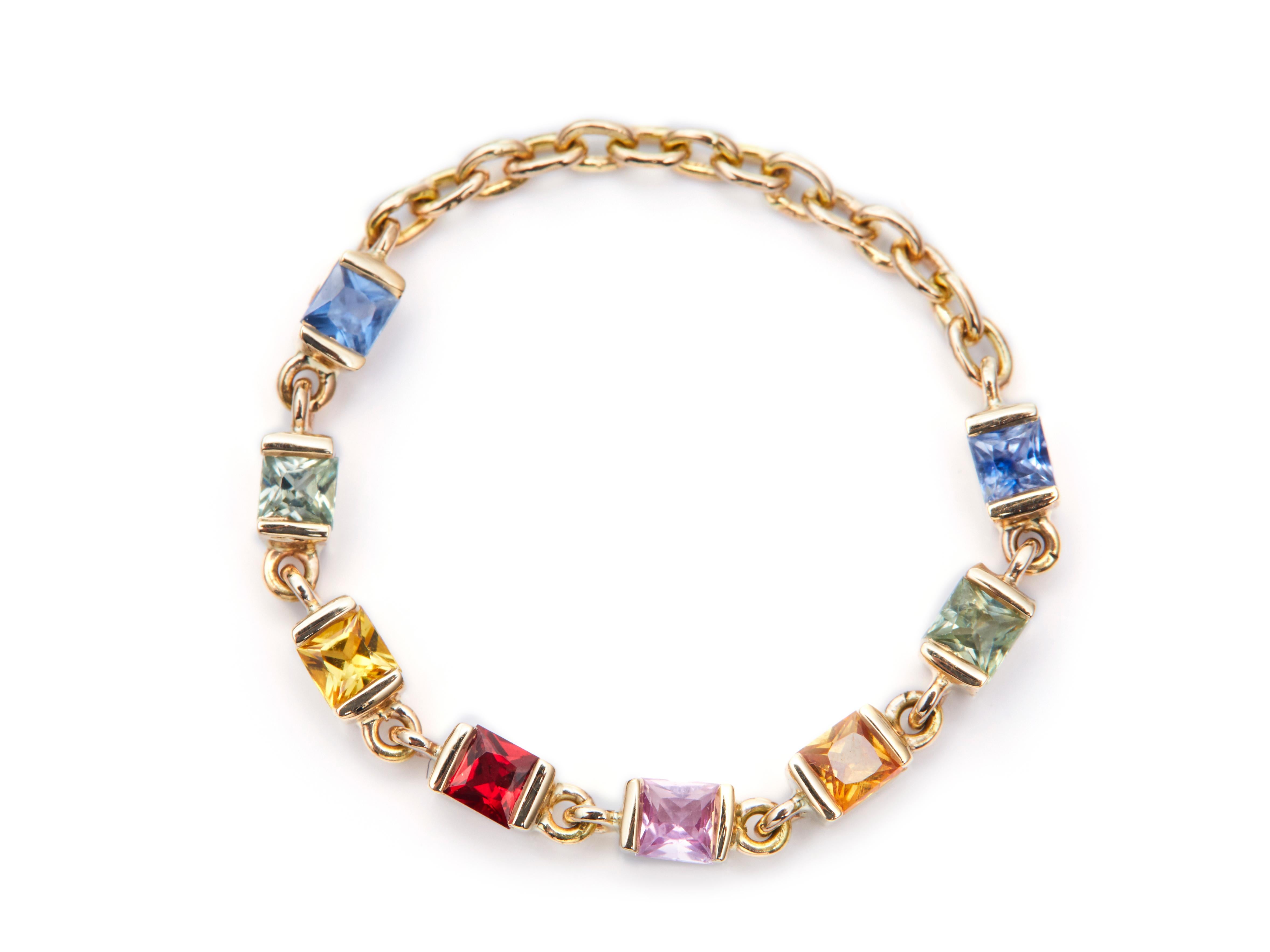 Square Cut YI Collection Sapphire Rainbow Petite Chain Ring For Sale