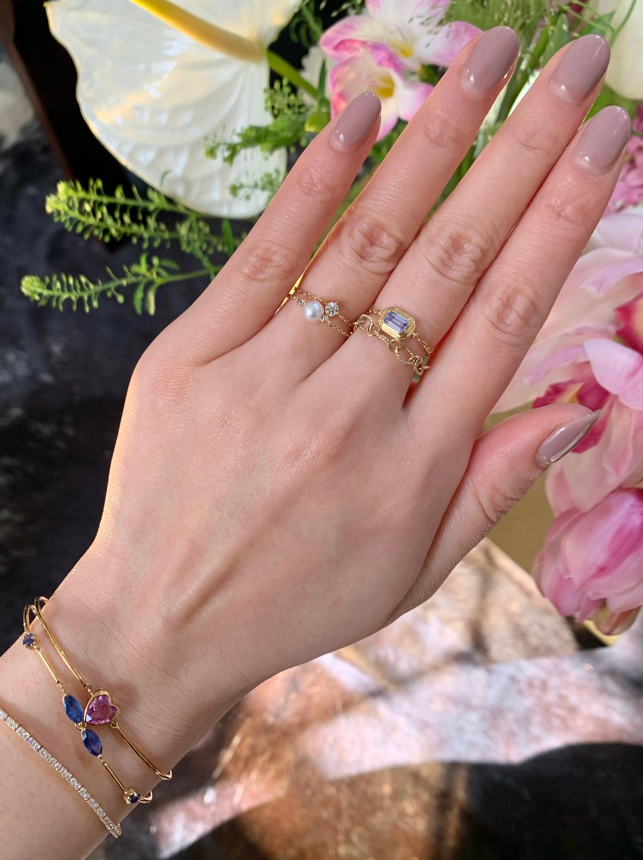 Modern YI Collection Sky blue Sapphire Frame Chain Ring For Sale