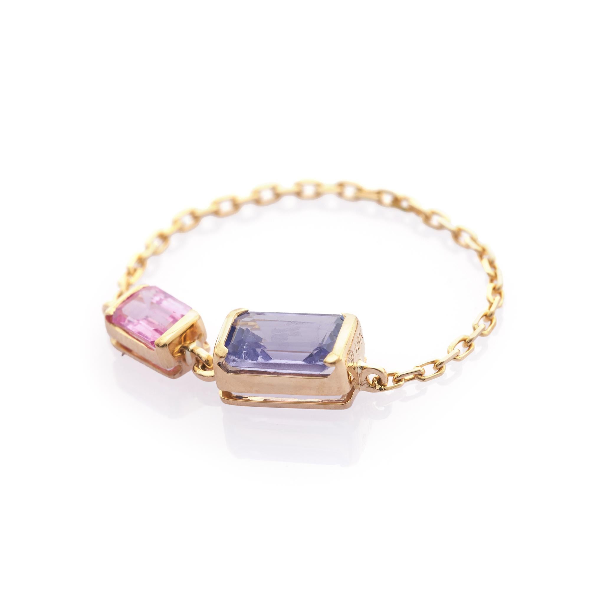 Modern YI Collection Tanzanite & Pink Sapphire Chain Ring For Sale