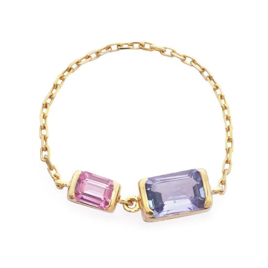 Baguette Cut YI Collection Tanzanite & Pink Sapphire Chain Ring For Sale