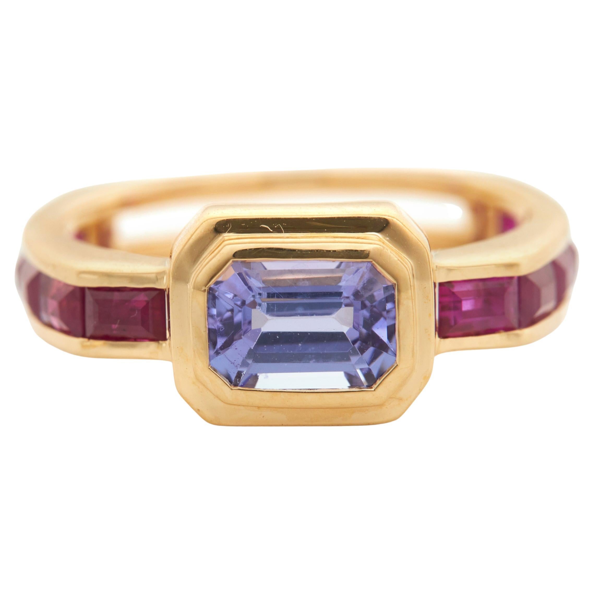 YI Collection Tanzanite & Ruby Circa Ring in 18k For Sale