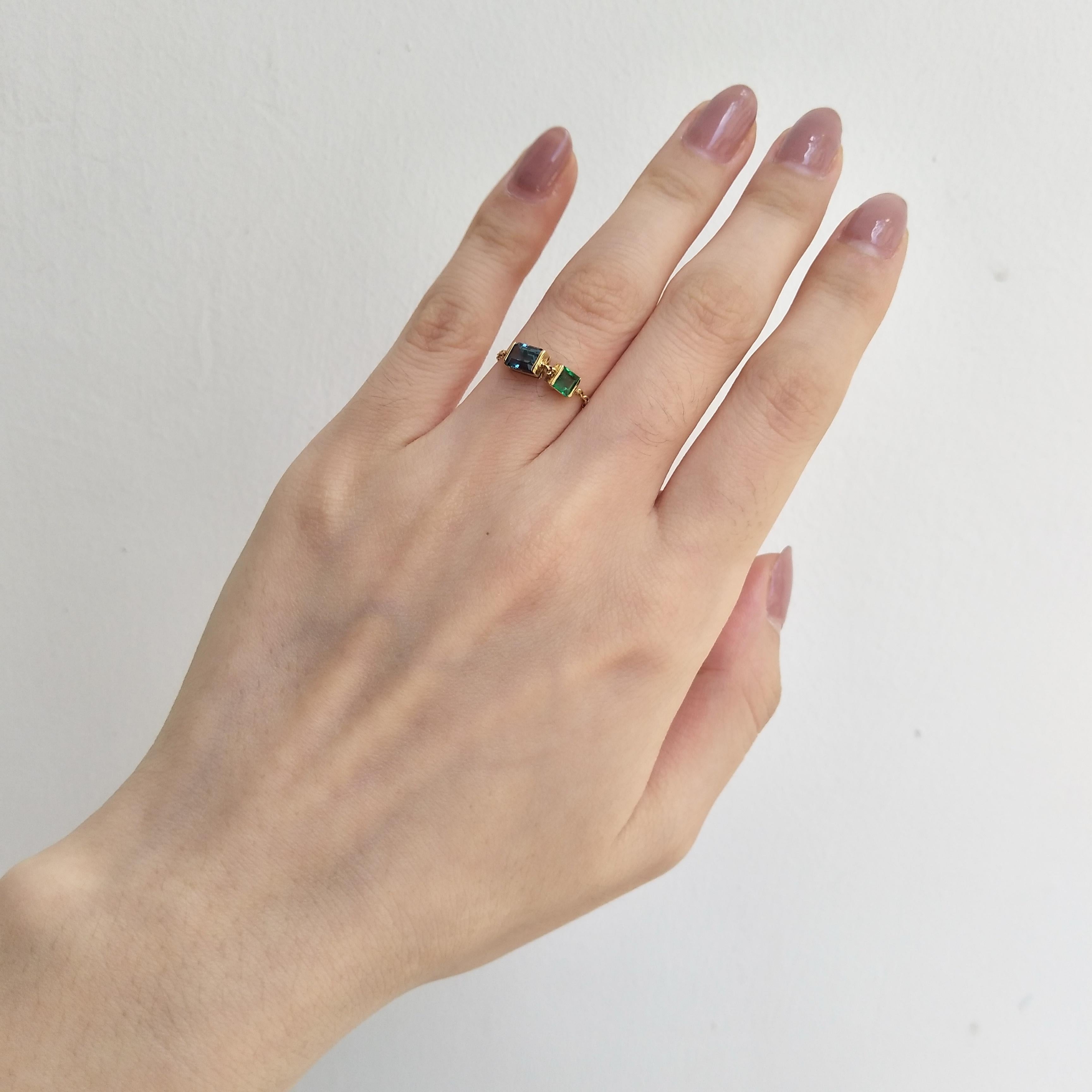 Baguette Cut YI Collection Topaz & Emerald Chain Ring For Sale