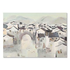 Huile sur toile d'origine impressionniste Yi Tian « Old Town » (Old Town)