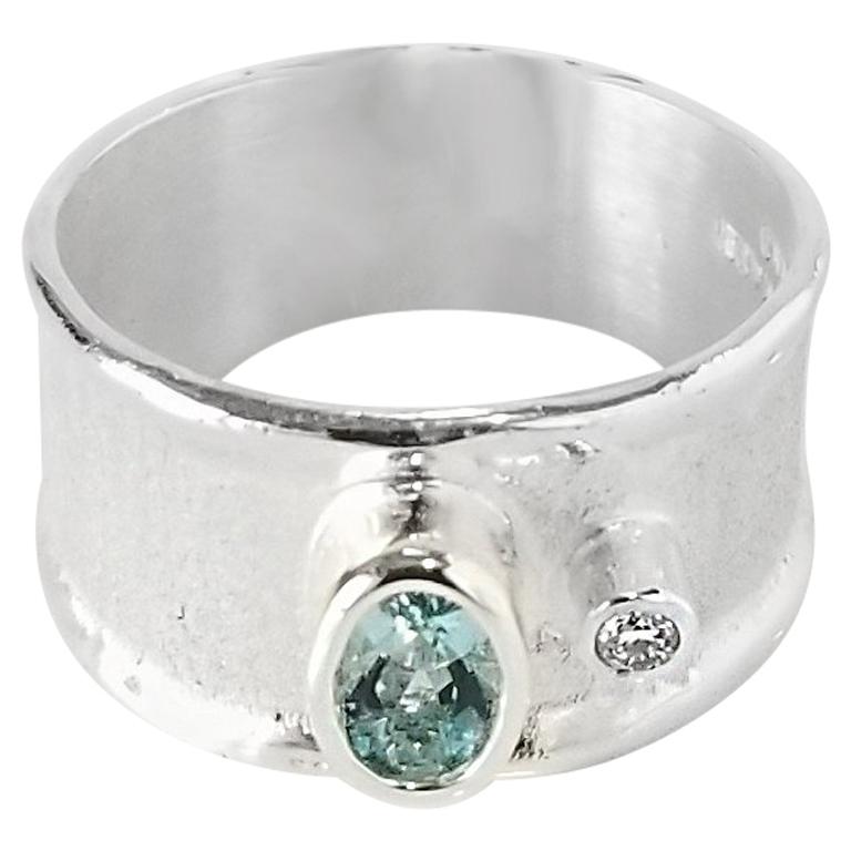 Yianni Creations 0.40 Carat Aquamarine and Diamond Fine Silver Palladium Ring