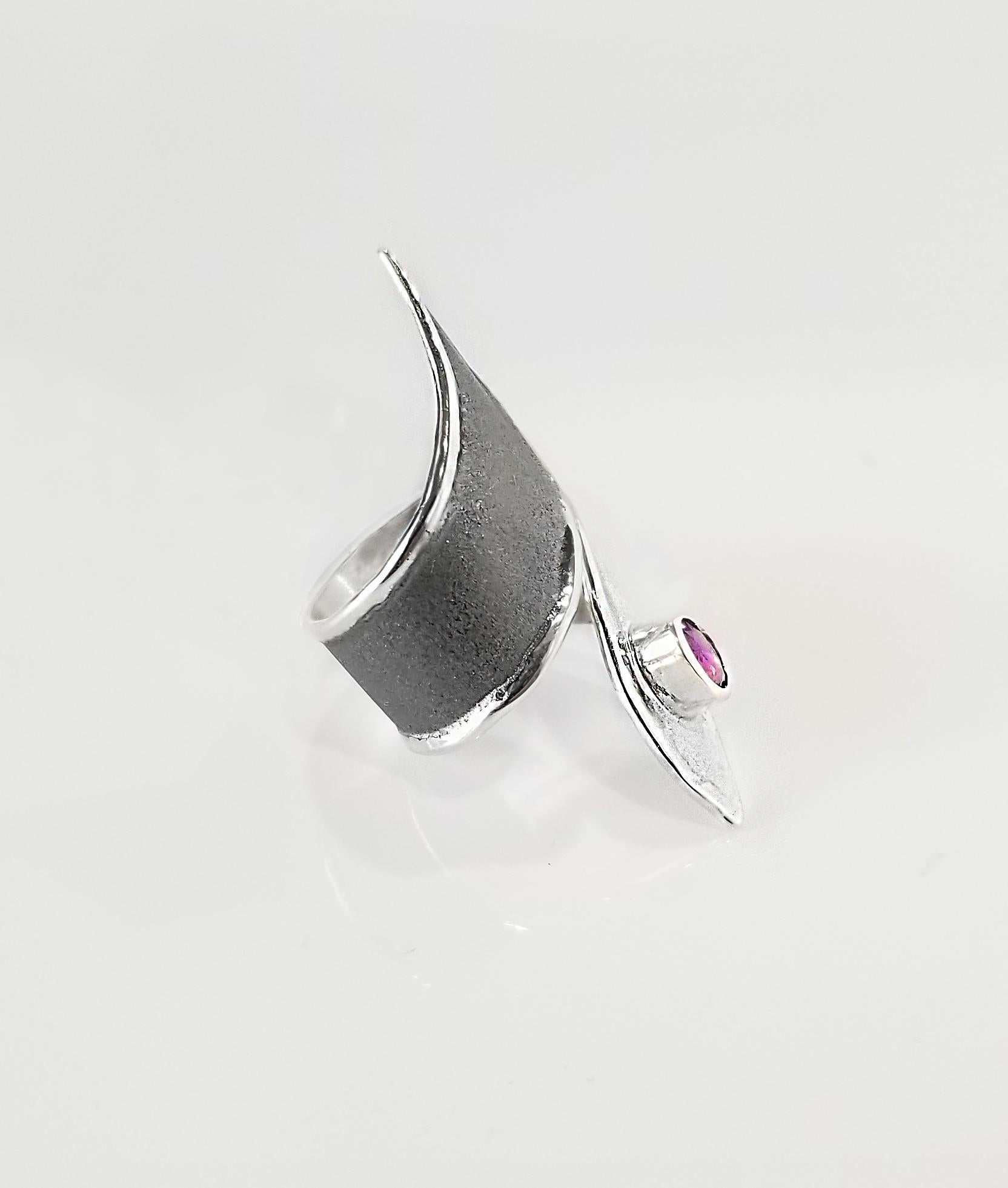 Oval Cut Yianni Creations Amethyst Fine Silver and Black Rhodium Long Adjustable Ring