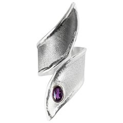 Yianni Creations Amethyst Fine Silver and Black Rhodium Long Adjustable Ring