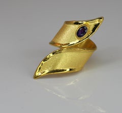 Yianni Creations 18 Karat Gold Amethyst Wide Long Mat and Shinny Band Ring