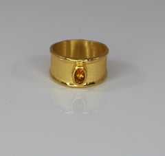 Yianni Creations 18 Karat Gold Mat and Shinny Band Ring with a Citrine